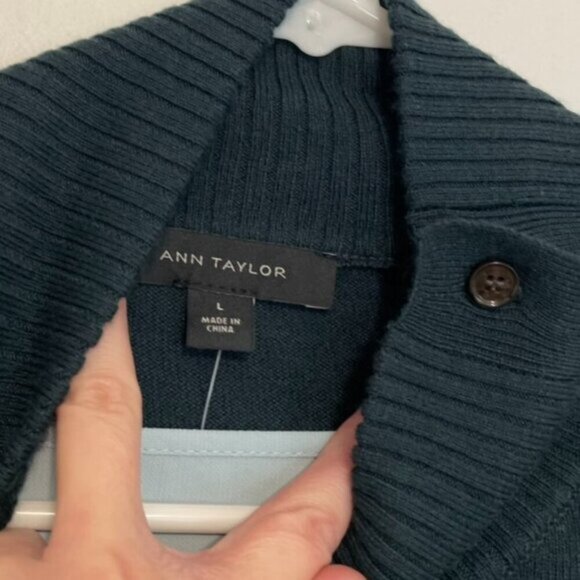 NEW NWT ANN TAYLOR Mixed Media Mock Neck Sweater Teal Green Blue Layered Twofer - Picture 5 of 14